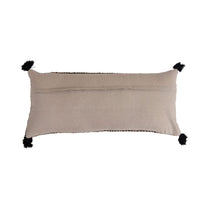 Woven Cotton Striped Lumbar Pillow with Chambray Back &amp; Tassels