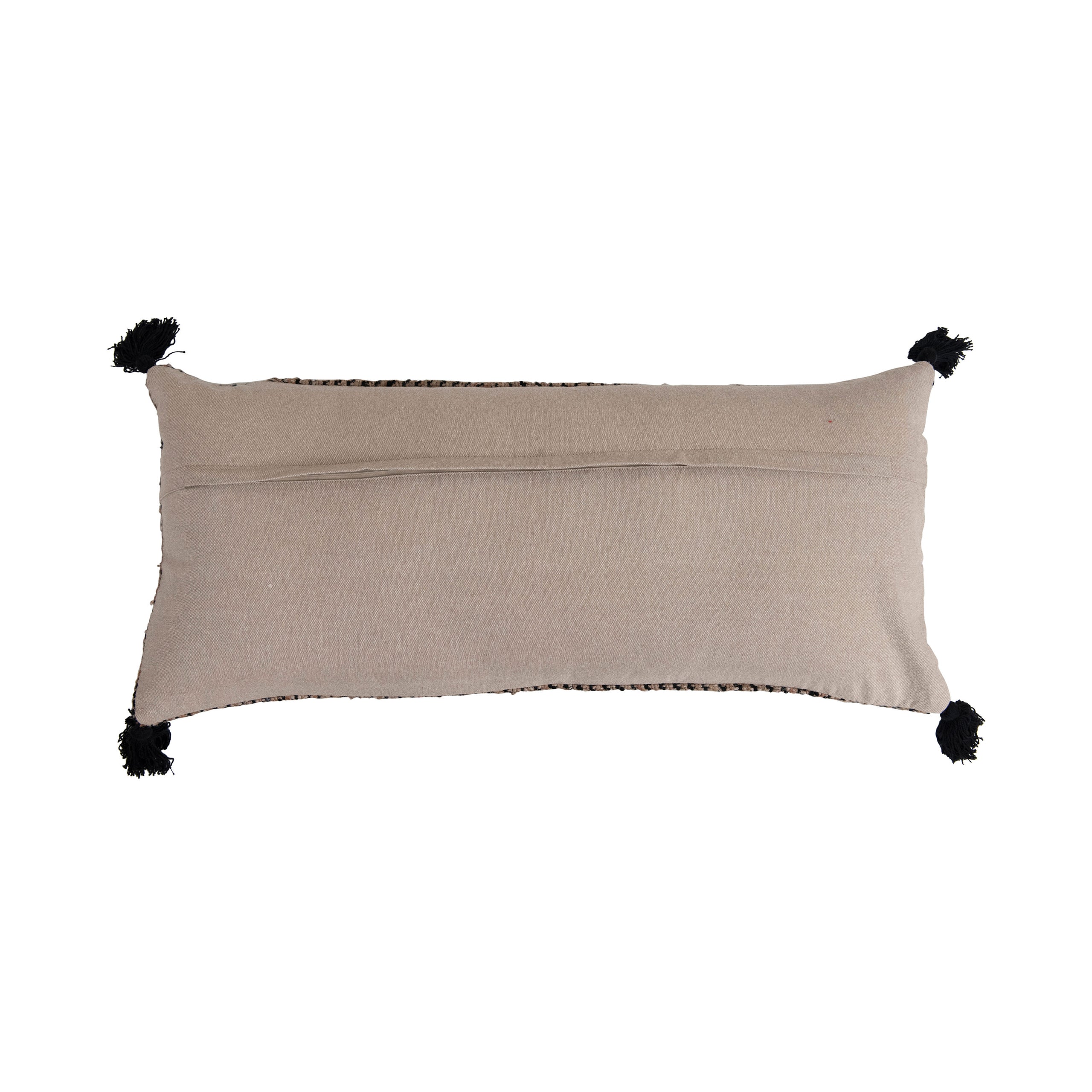 Woven Cotton Striped Lumbar Pillow with Chambray Back &amp; Tassels