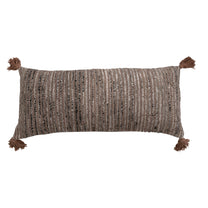 Woven Cotton Striped Lumbar Pillow with Chambray Back &amp; Tassels