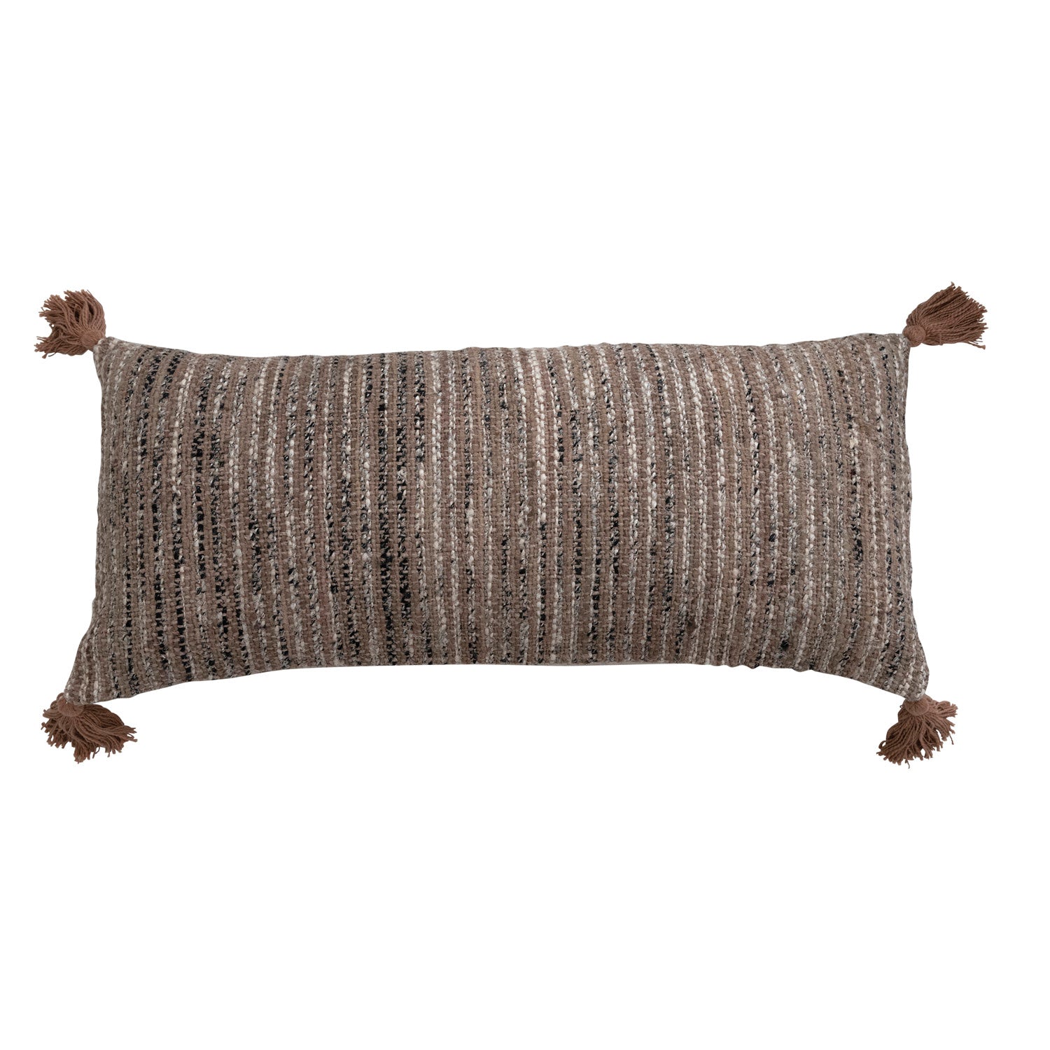 Woven Cotton Striped Lumbar Pillow with Chambray Back &amp; Tassels