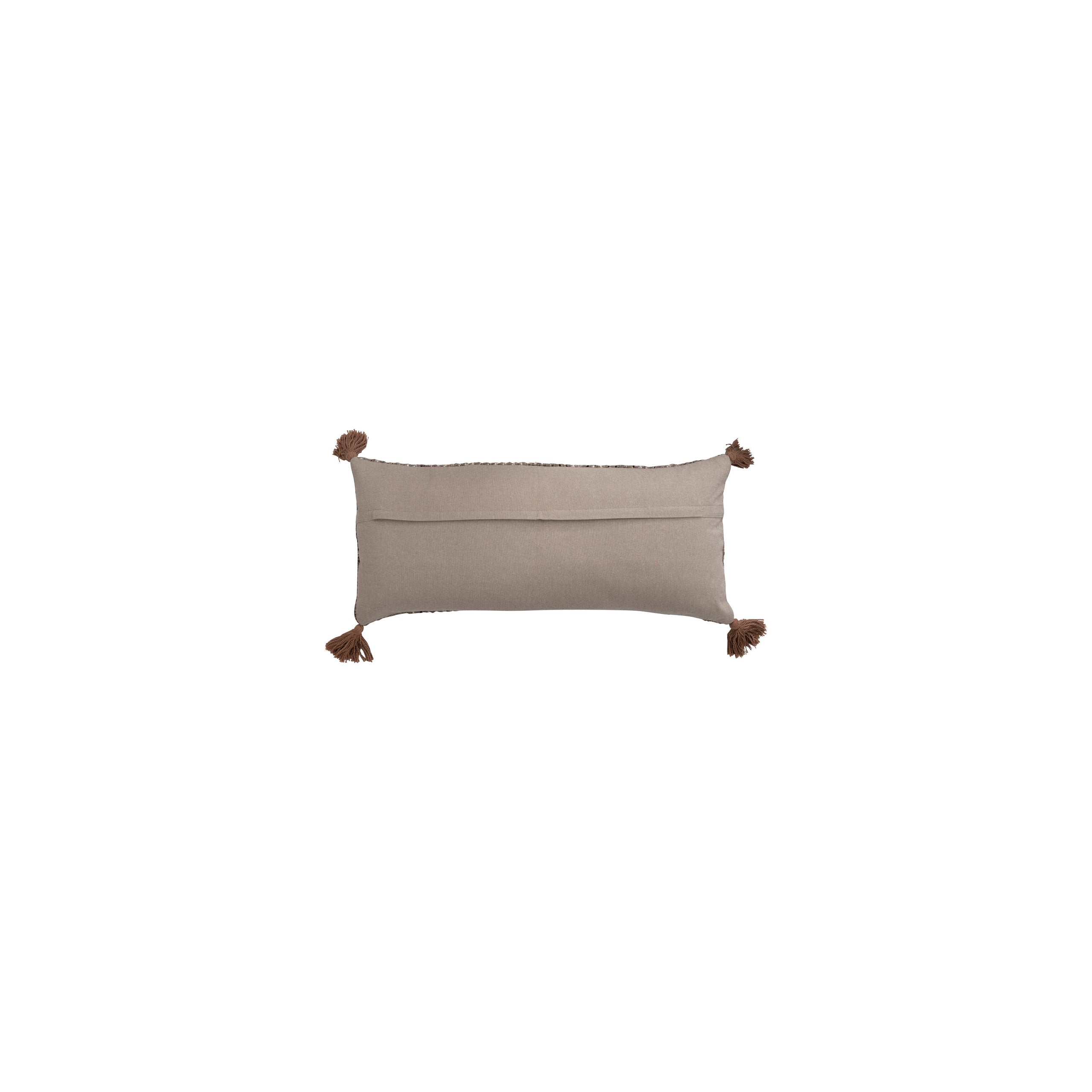 Woven Cotton Striped Lumbar Pillow with Chambray Back &amp; Tassels