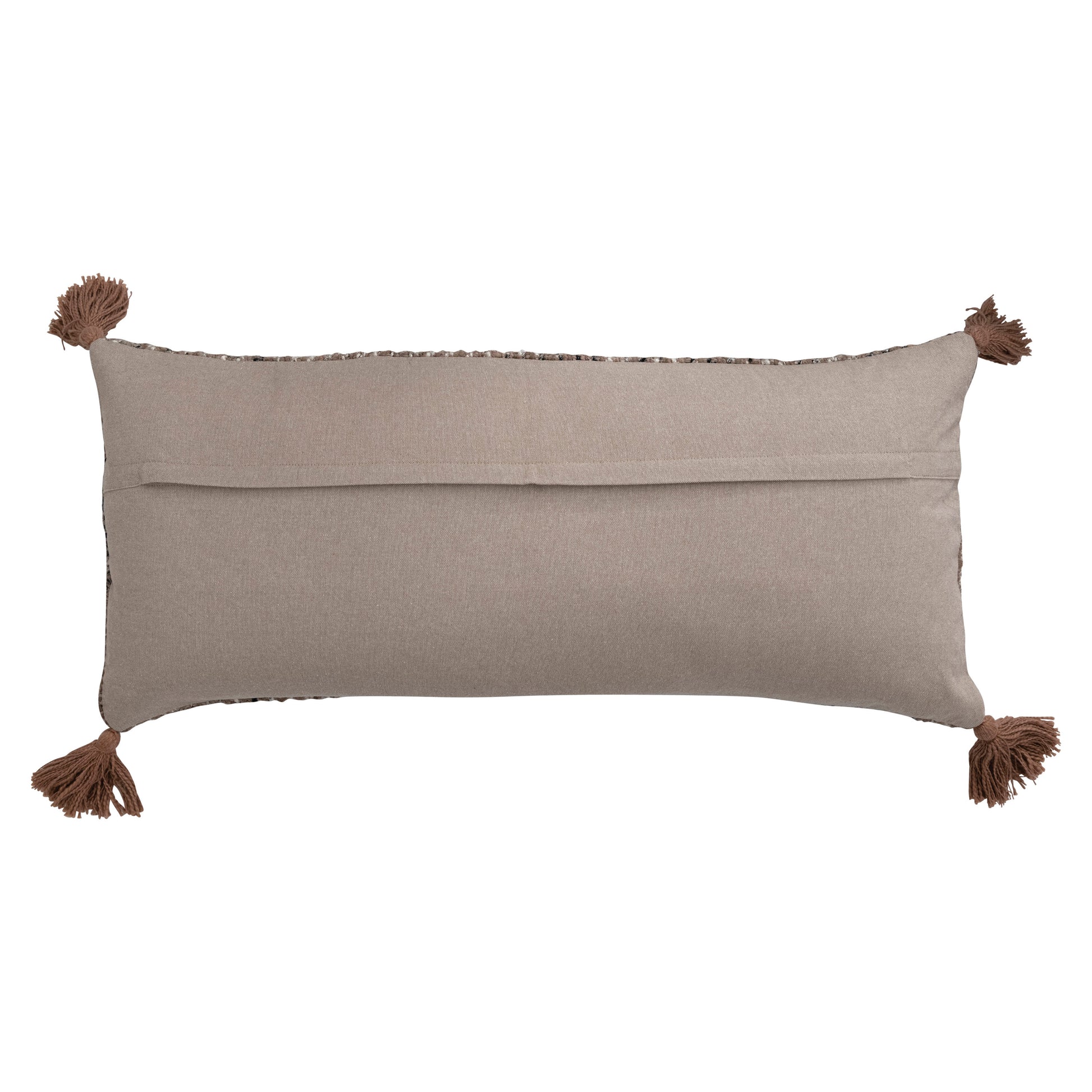 Woven Cotton Striped Lumbar Pillow with Chambray Back &amp; Tassels