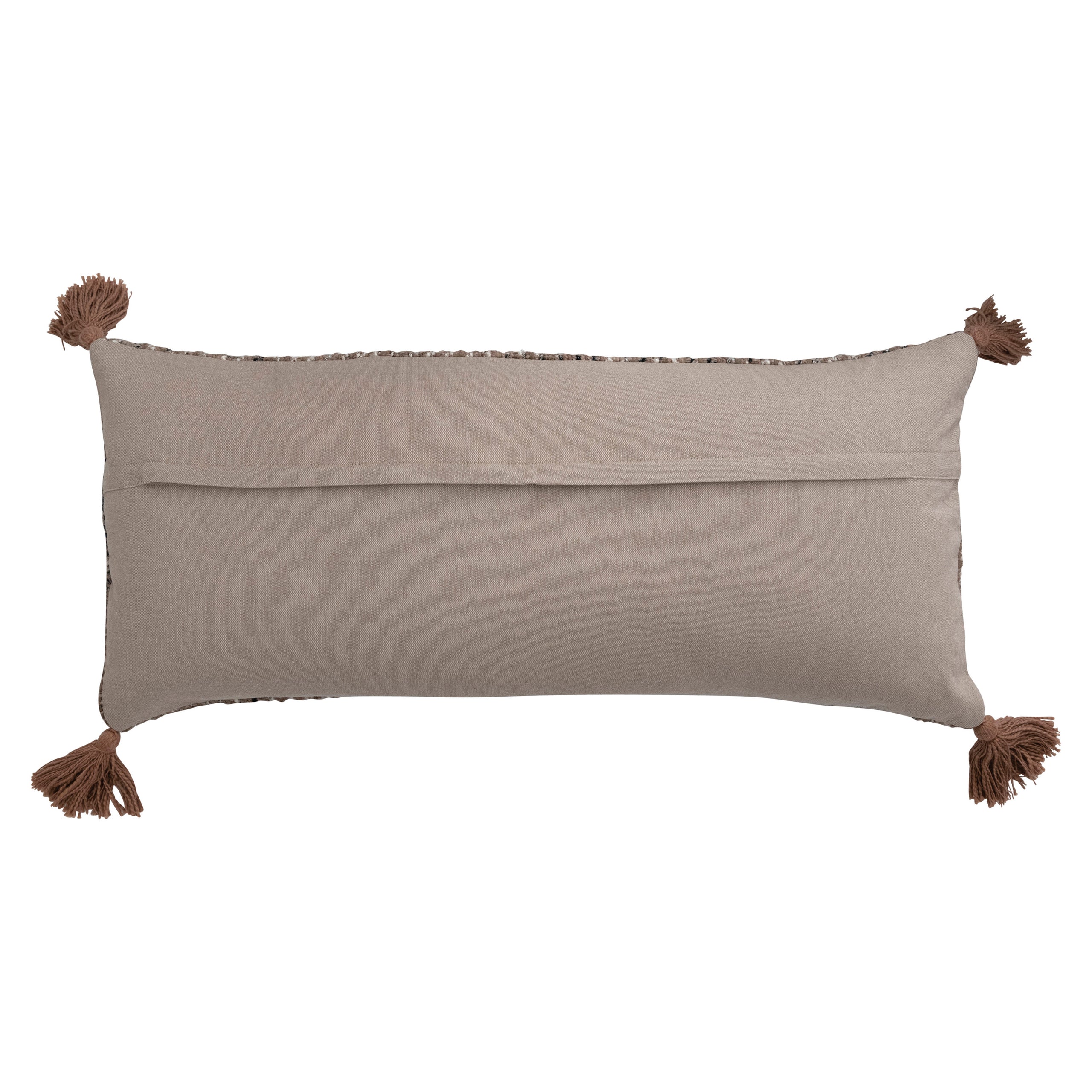 Woven Cotton Striped Lumbar Pillow with Chambray Back &amp; Tassels