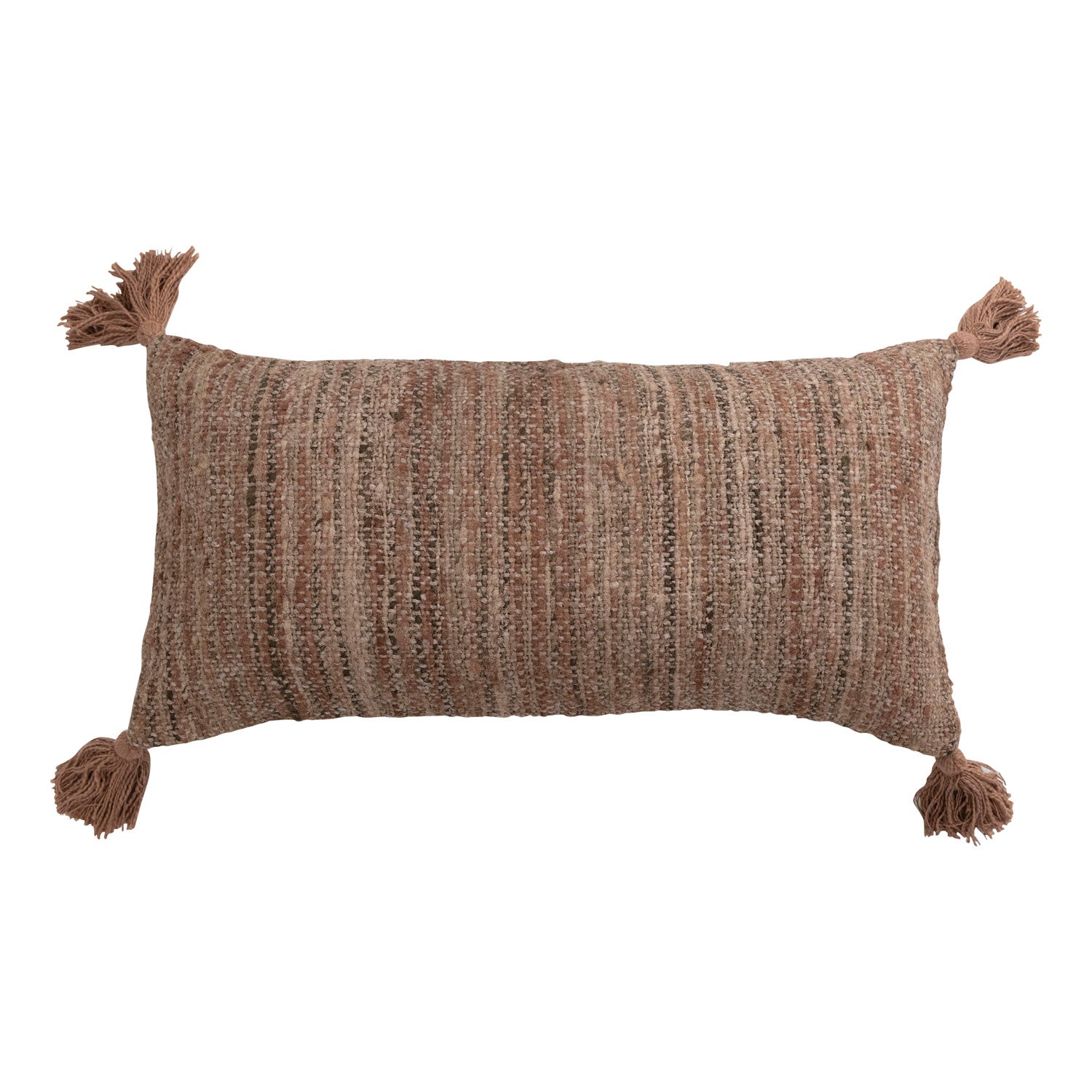 Woven Cotton Striped Lumbar Pillow with Chambray Back &amp; Tassels