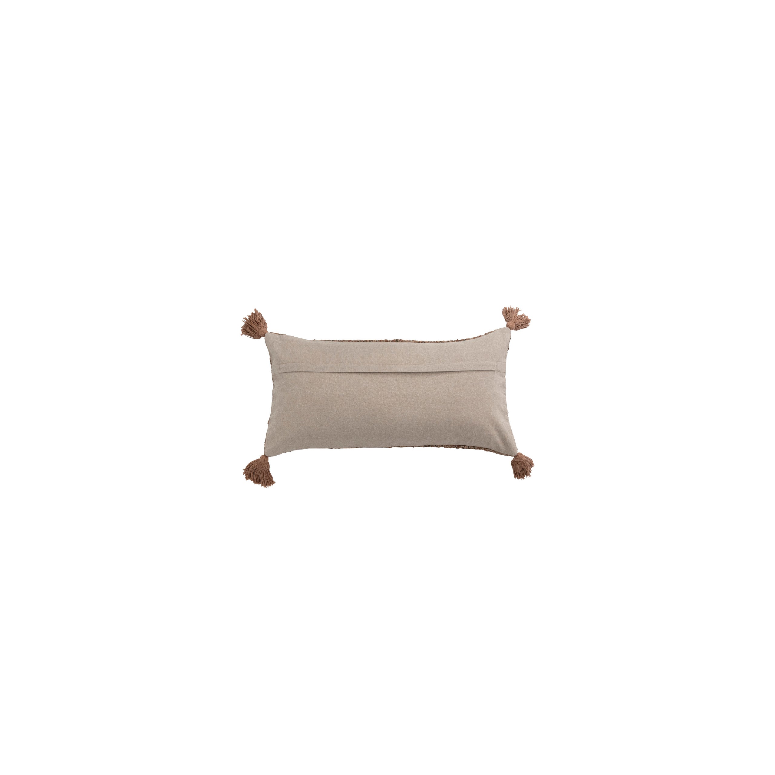 Woven Cotton Striped Lumbar Pillow with Chambray Back &amp; Tassels