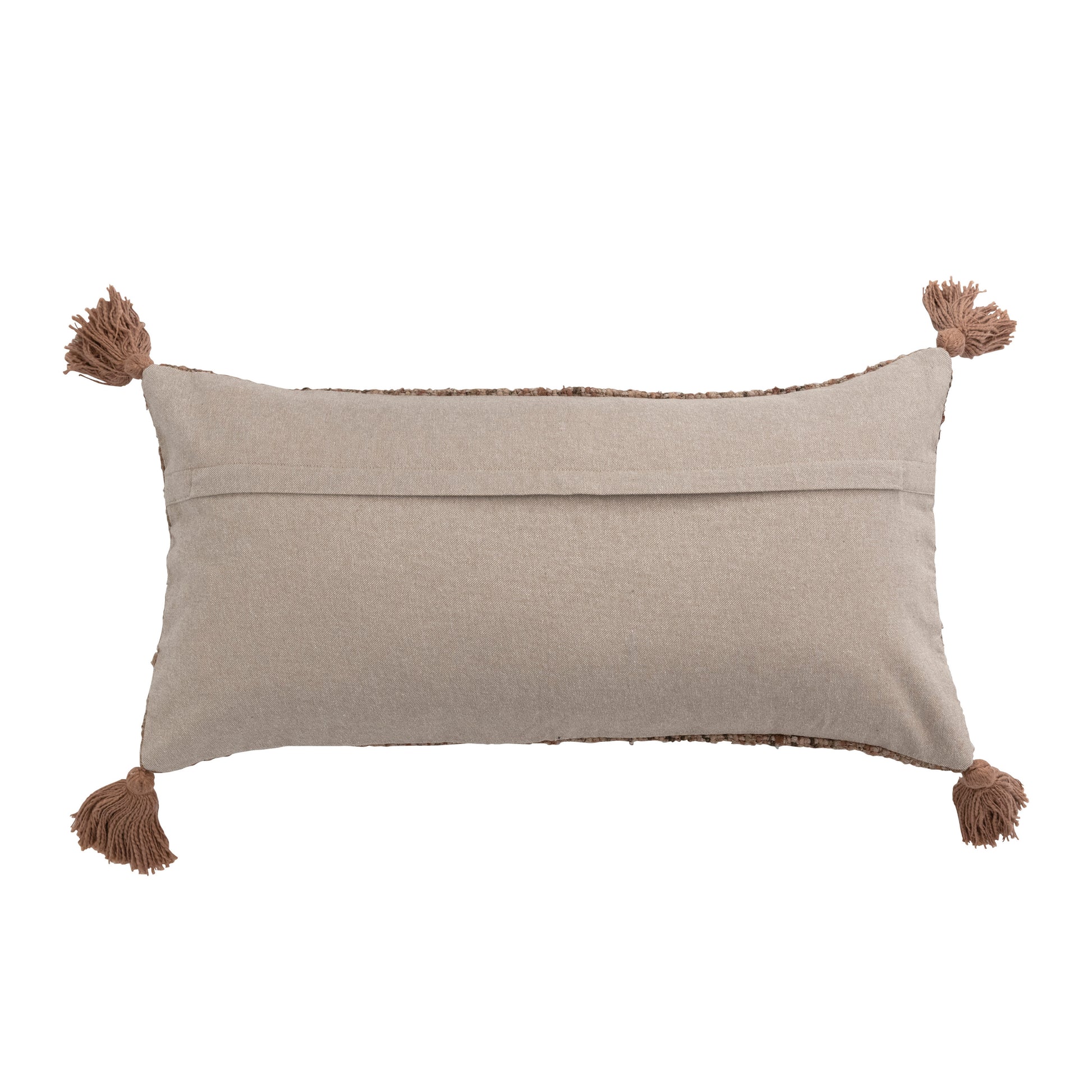 Woven Cotton Striped Lumbar Pillow with Chambray Back &amp; Tassels