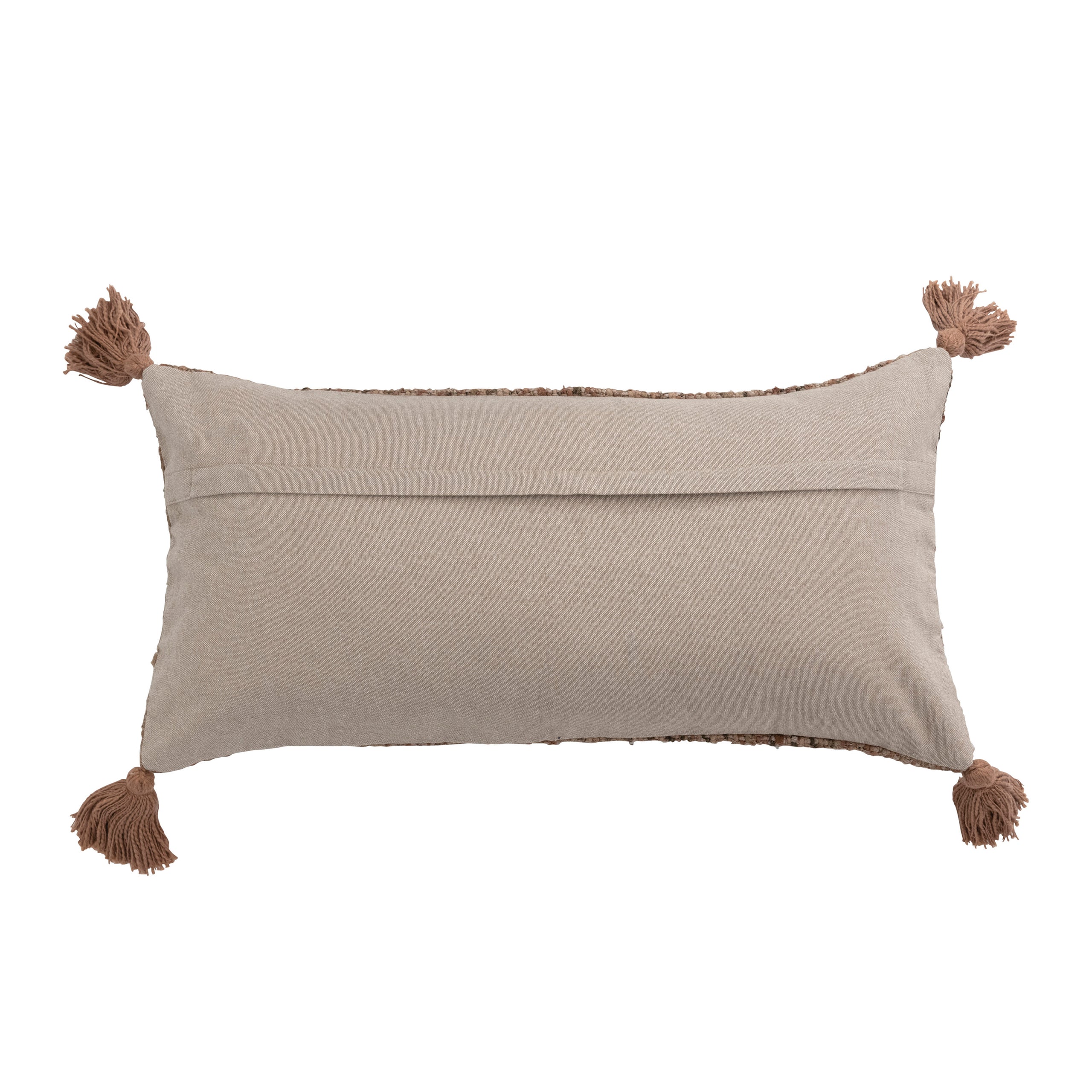 Woven Cotton Striped Lumbar Pillow with Chambray Back &amp; Tassels