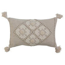 Load image into Gallery viewer, Cotton &amp; Linen Blend Lumbar Pillow w/ Embroidery &amp; Tassels