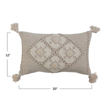 Load image into Gallery viewer, Cotton &amp; Linen Blend Lumbar Pillow w/ Embroidery &amp; Tassels