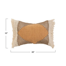 Load image into Gallery viewer, Woven Cotton &amp; Jute Lumbar Pillow w/ Macrame