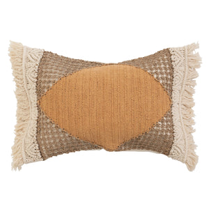 Woven Cotton & Jute Lumbar Pillow w/ Macrame