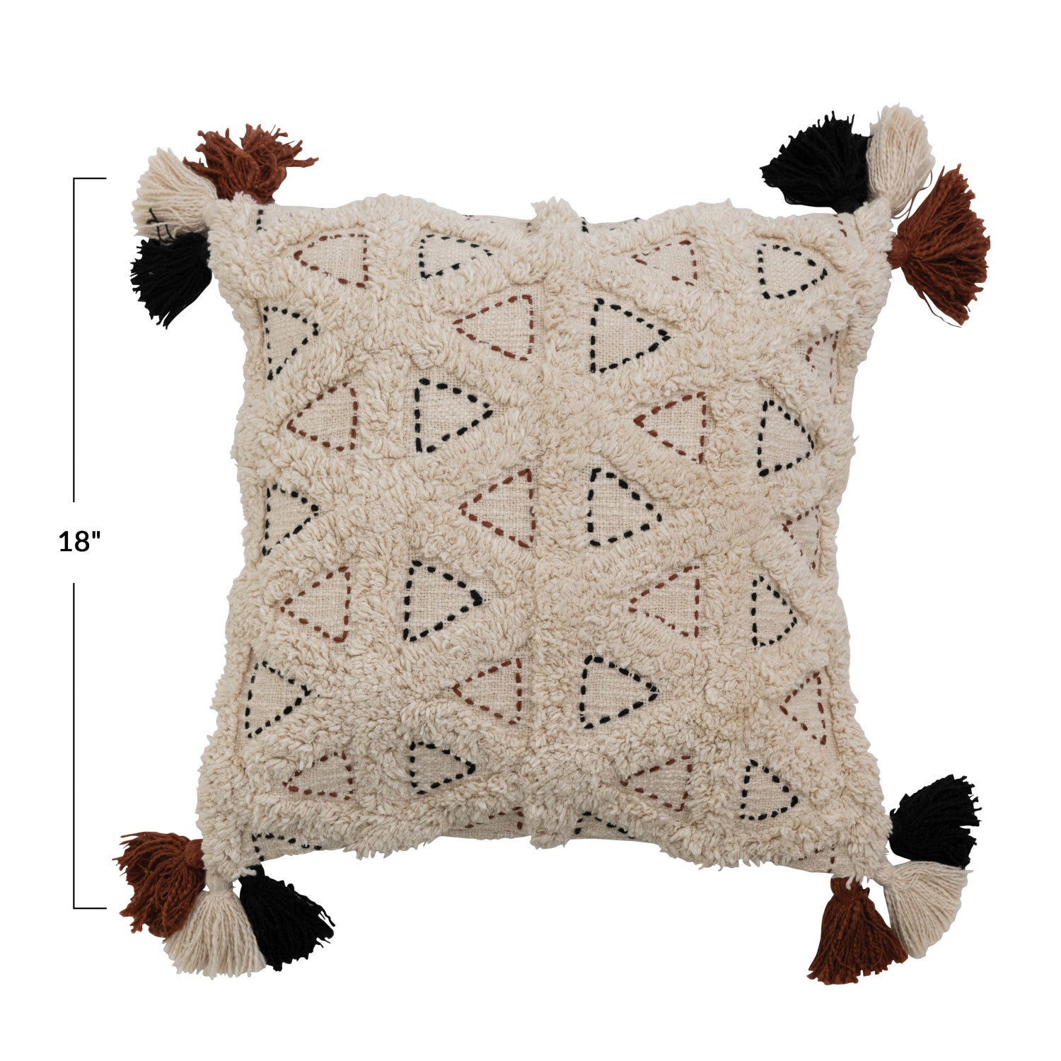 Cotton Slub Tufted Pillow w/ Kantha Stitch & Tassels