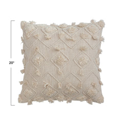 Cotton Slub Pillow w/ Diamond Embroidery, Tubing & Fringe