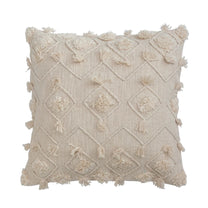Cotton Slub Pillow w/ Diamond Embroidery, Tubing &amp; Fringe