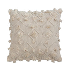 Cotton Slub Pillow w/ Diamond Embroidery, Tubing & Fringe