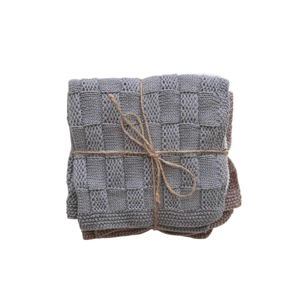 Cotton Blend Dish Towels w/ Weave Pattern, 3 Colors