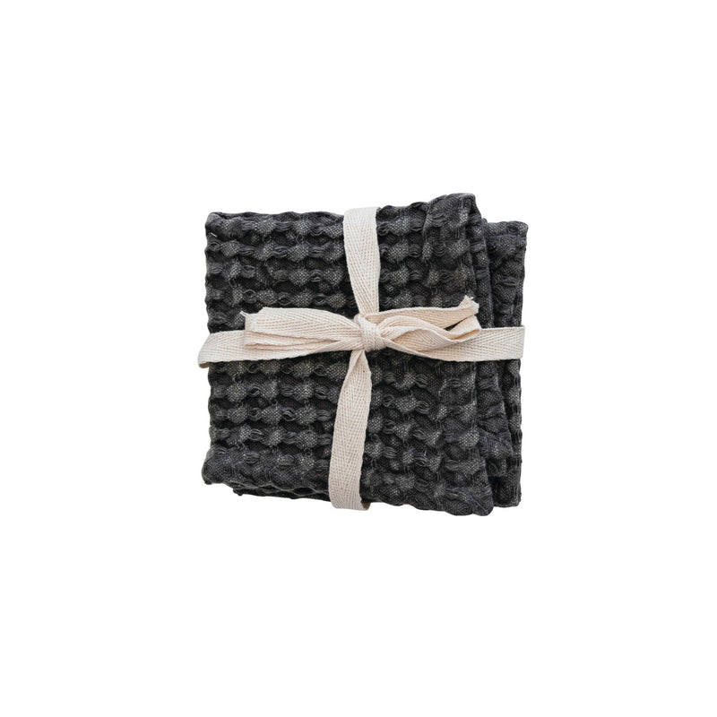Stonewashed Cotton Waffle Weave Dish Cloths, Charcoal Color Set of 3