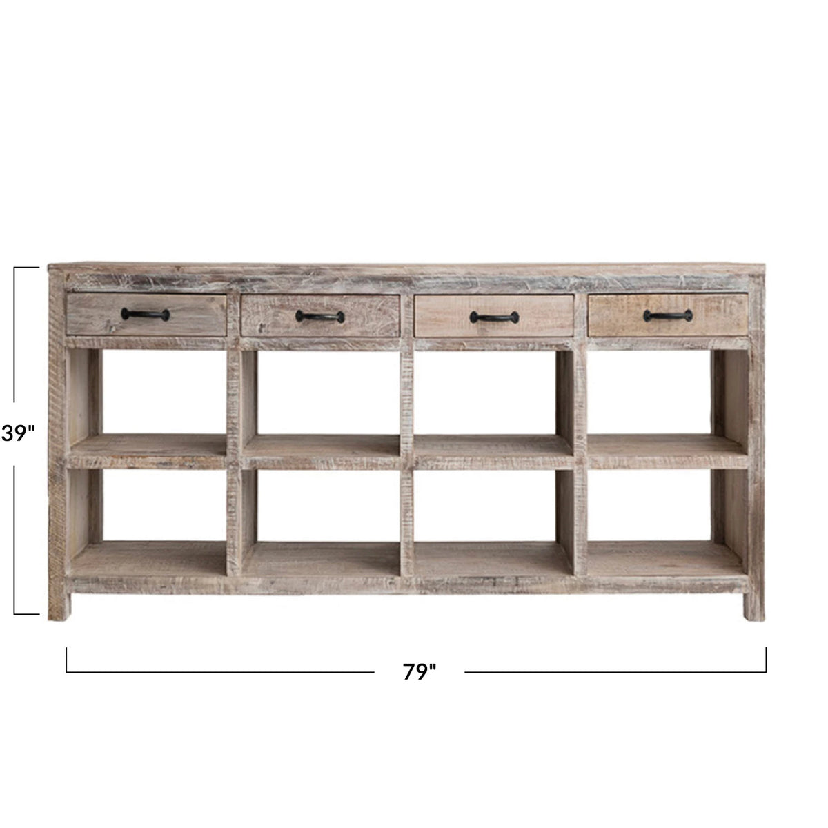 Reclaimed Wood Sideboard w/ 4 Drawers &amp; 8 Sections, Bleached Finish