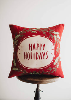 Happy Holiday Wreath Throw Pillow