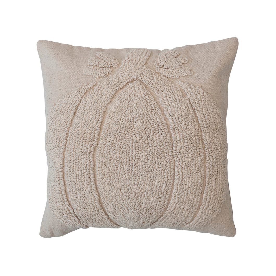 Cotton Slub Tufted Pillow w/ Pumpkin & Chambray Back