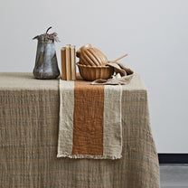 Cotton &amp; Linen Table Runner w/ Stripe &amp; Fringe