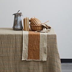 Cotton & Linen Table Runner w/ Stripe & Fringe