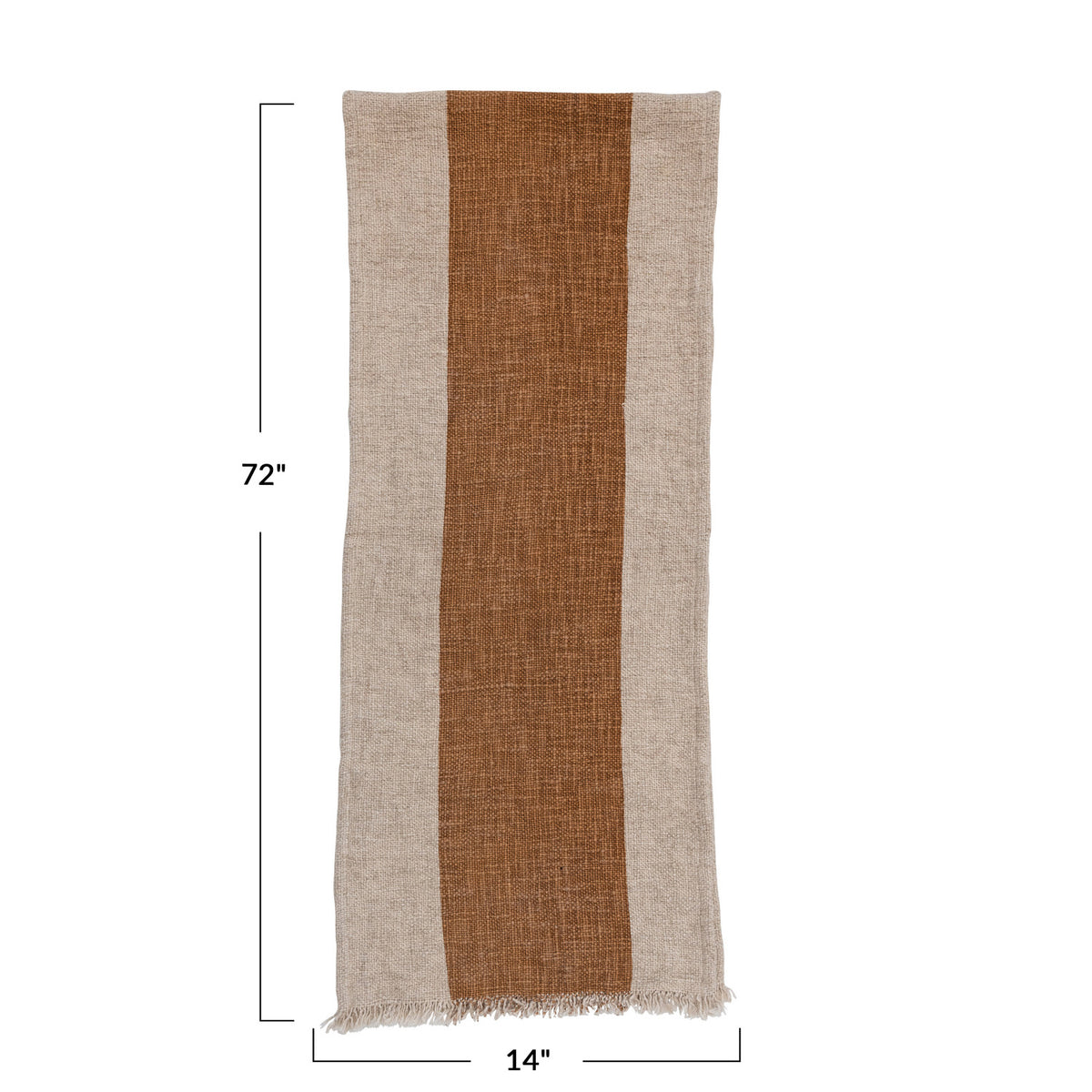 Cotton &amp; Linen Table Runner w/ Stripe &amp; Fringe