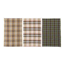 Cotton Printed Plaid Tea Towels, Set of 3