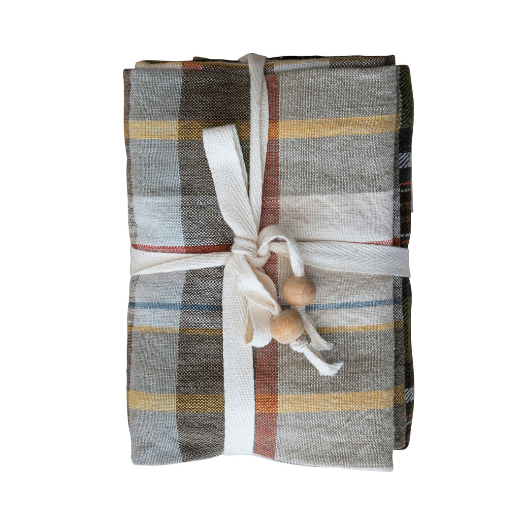 Cotton Printed Plaid Tea Towels, Set of 3