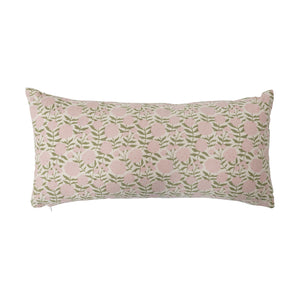 Cotton Lumbar Pillow with Floral Pattern