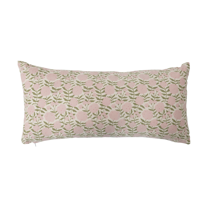 Cotton Lumbar Pillow with Floral Pattern