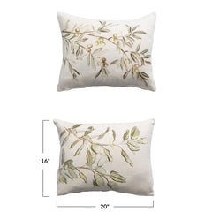 Viscose & Linen Blend Printed Pillow w/ Botanical Image