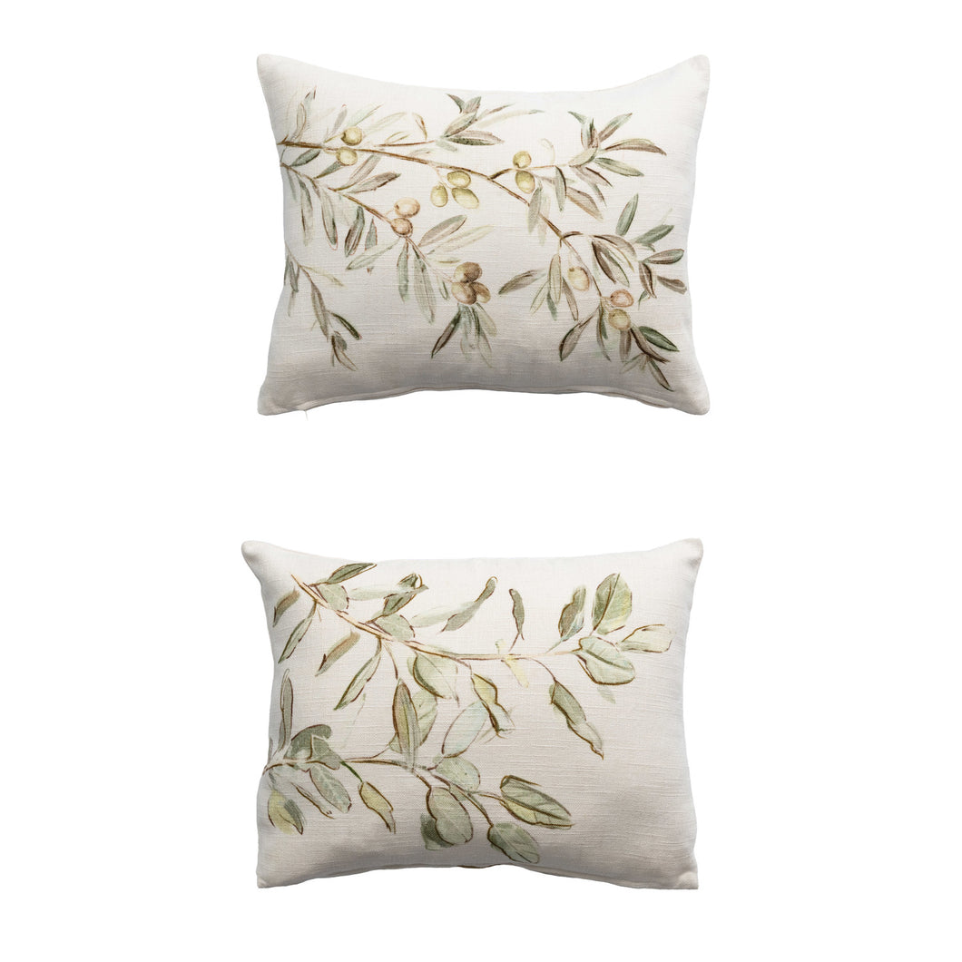Viscose & Linen Blend Printed Pillow w/ Botanical Image