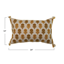 Load image into Gallery viewer, Cotton Embroidered Lumbar Pillow w/ Flowers, Tassels &amp; Piping