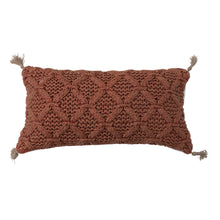 Load image into Gallery viewer, Woven Cotton Slub Lumbar Pillow w/ Diamond Pattern &amp; Jute Tassels