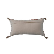 Load image into Gallery viewer, Woven Cotton Slub Lumbar Pillow w/ Diamond Pattern &amp; Jute Tassels