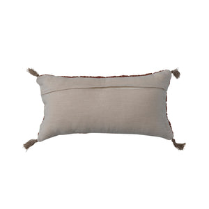 Woven Cotton Slub Lumbar Pillow w/ Diamond Pattern & Jute Tassels
