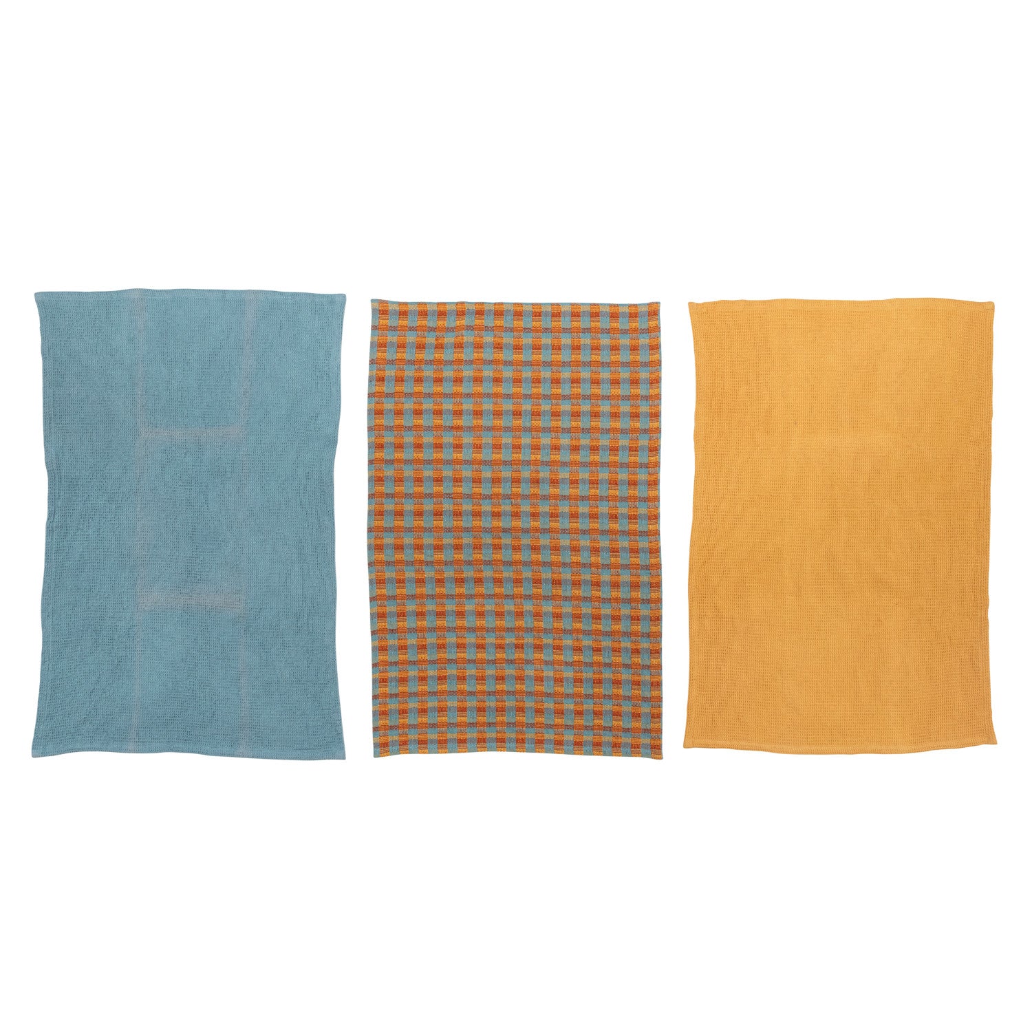 Cotton Waffle Weave Tea Towels w/ Jute &amp; Wood Bead Tie