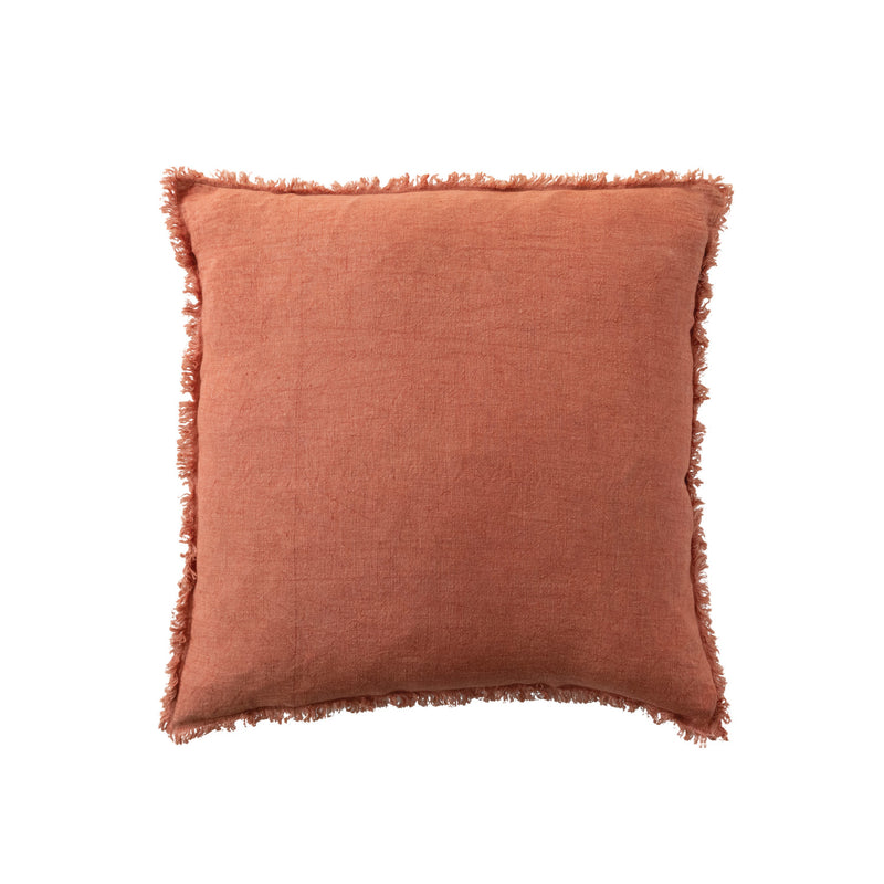 Square Stonewashed Linen Pillow w/ Fringe