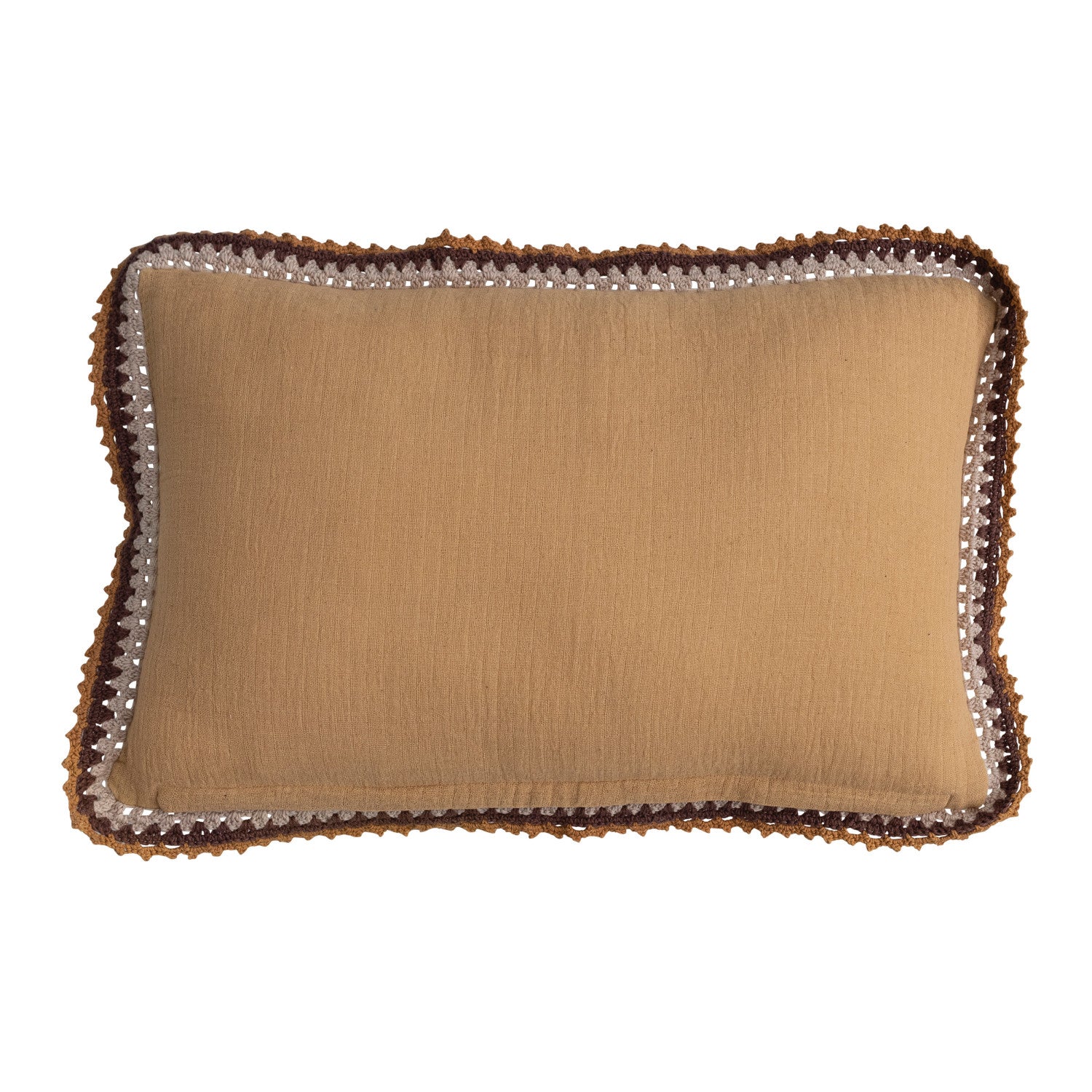 Cotton Lumbar Pillow w/ Crocheted Edge