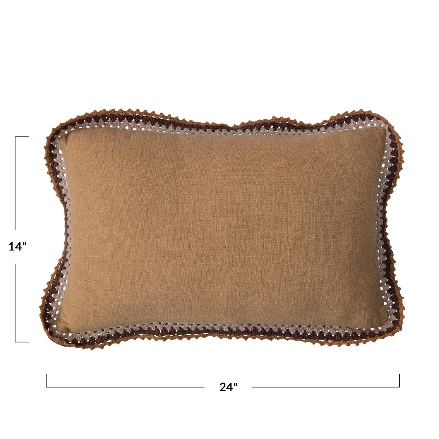 Cotton Lumbar Pillow w/ Crocheted Edge