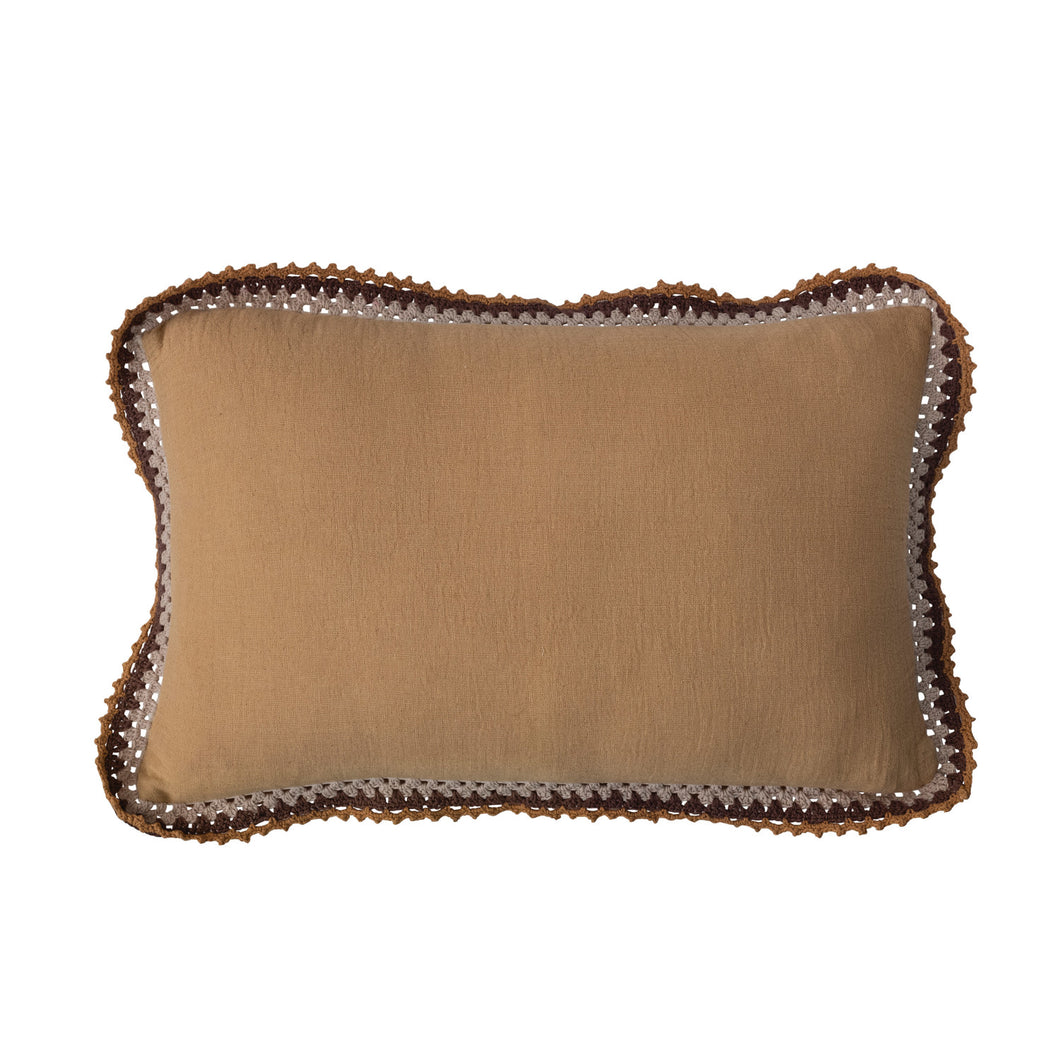 Cotton Lumbar Pillow w/ Crocheted Edge