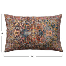 Load image into Gallery viewer, Cotton Printed Lumbar Pillow w/ Pattern &amp; Chambray Back