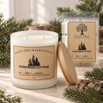 Evergreen Cottage candle and coordinating wax melt lifestyle image