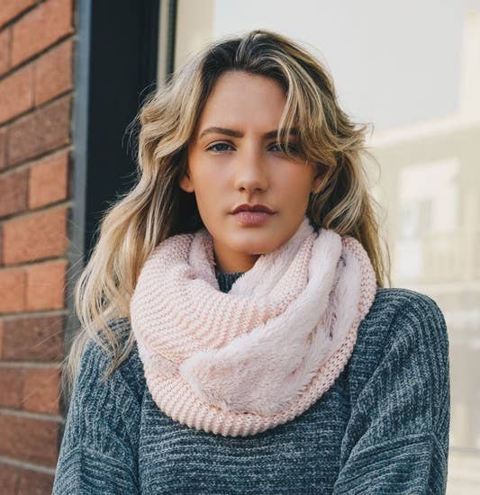 Faux Sherpa Lining Knit Infinity Scarf