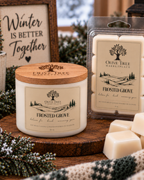 Frosted Grove 16 oz candle and 6 oz wax melt in Simply Elegant packaging