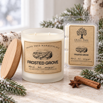 Frosted Grove candle and coordinating wax melt lifestyle image