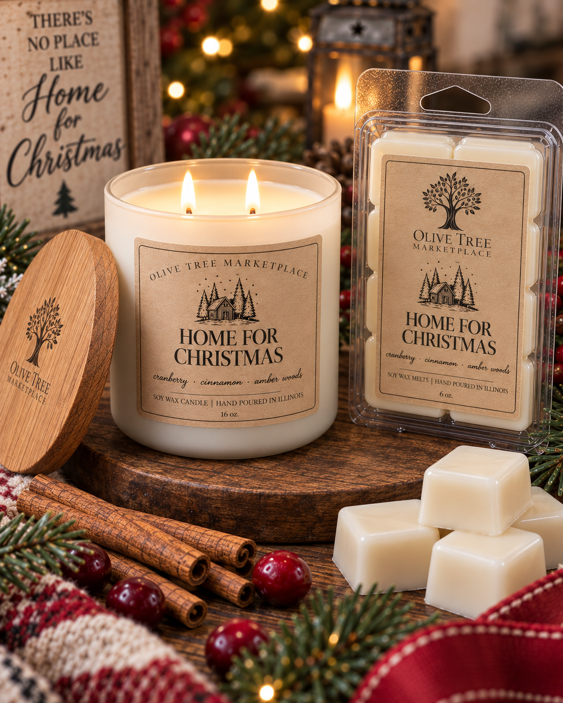 Home for Christmas Simply Elegant candle and wax melt packaging detail