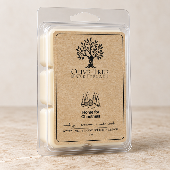 Home for Christmas 6 oz wax melt in clear clamshell