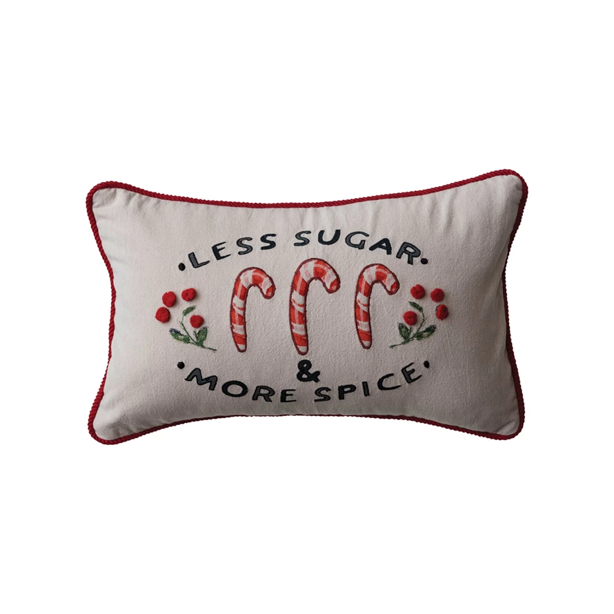 Cotton Printed Lumbar Pillow w/ Corduroy Back &amp; Piping